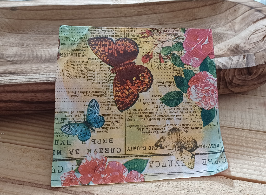 Among the Roses | Butterfly Meadow No. 001 | Vintage Butterfly & Rose Decorative Luncheon Napkin