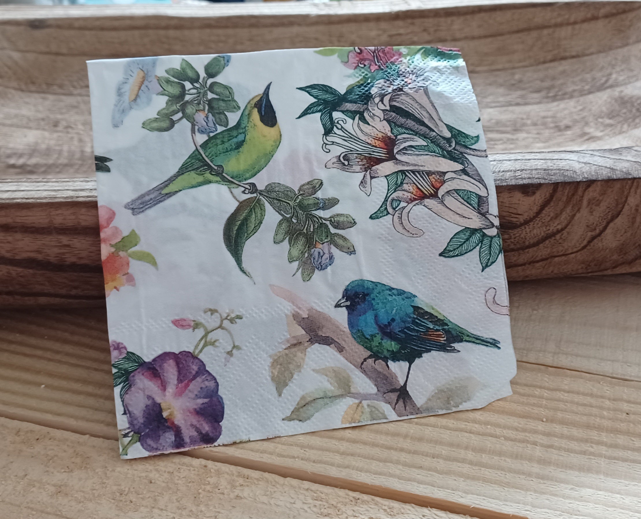 Garden Aviary No. 001 | Decorative Cocktail Napkin with Vintage Songbirds & Lilies for Decoupage & Paper Crafts