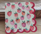 🍓Strawberry Patch 001 Cocktail Napkins | Strawberry Paper Napkins | Scalloped Edge Napkins | Decoupage Napkins | Summer Party Decor | 5x5"