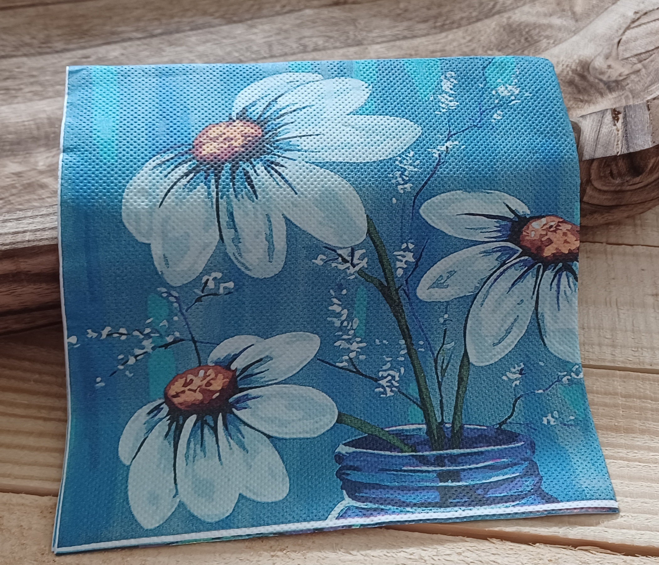 Blue Mason Jar Daisies | Wildflower Walk No. 001 | Decorative Luncheon Napkin
