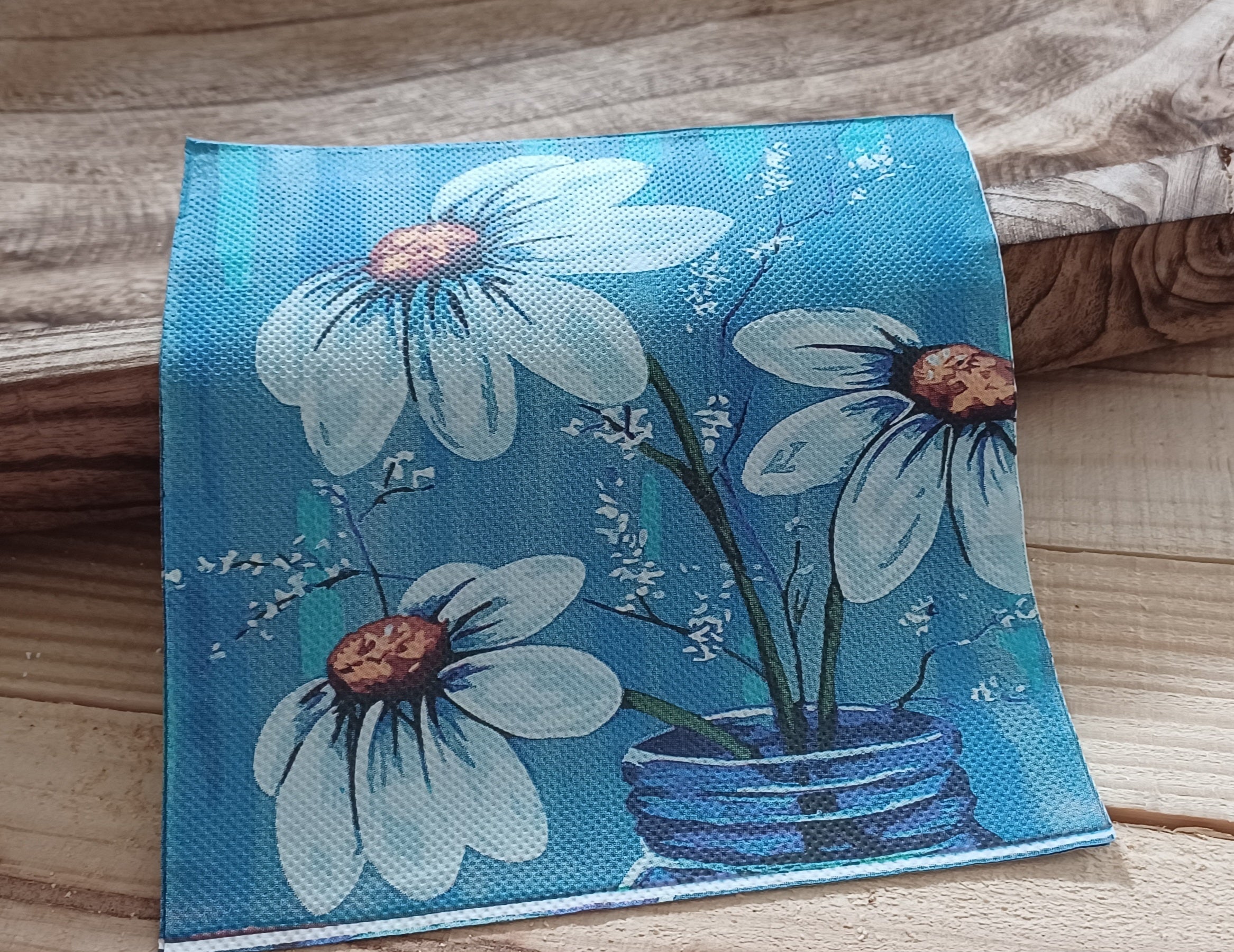 Blue Mason Jar Daisies | Wildflower Walk No. 001 | Decorative Luncheon Napkin