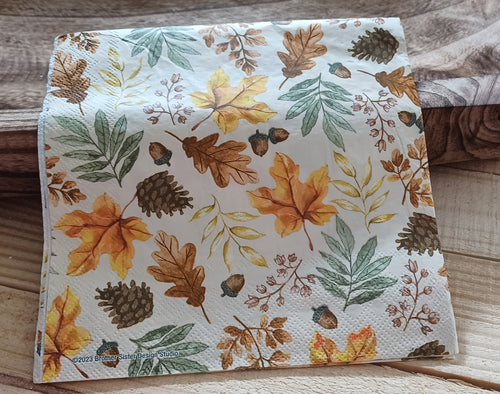 Autumn Harvest No. 002 | Autumn Leaves & Acorns Decorative Luncheon Napkin for Decoupage