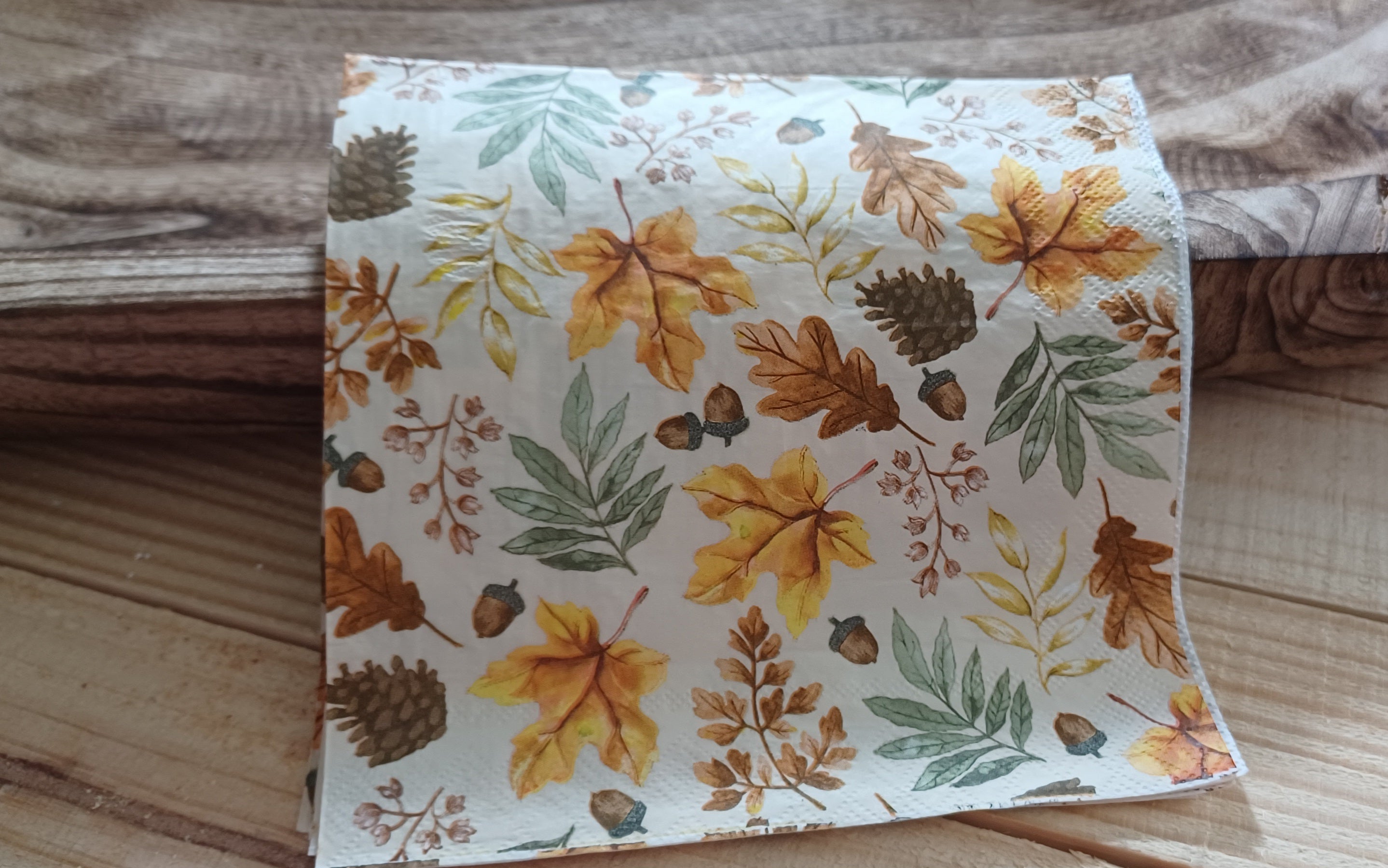 Autumn Harvest No. 002 | Autumn Leaves & Acorns Decorative Luncheon Napkin for Decoupage