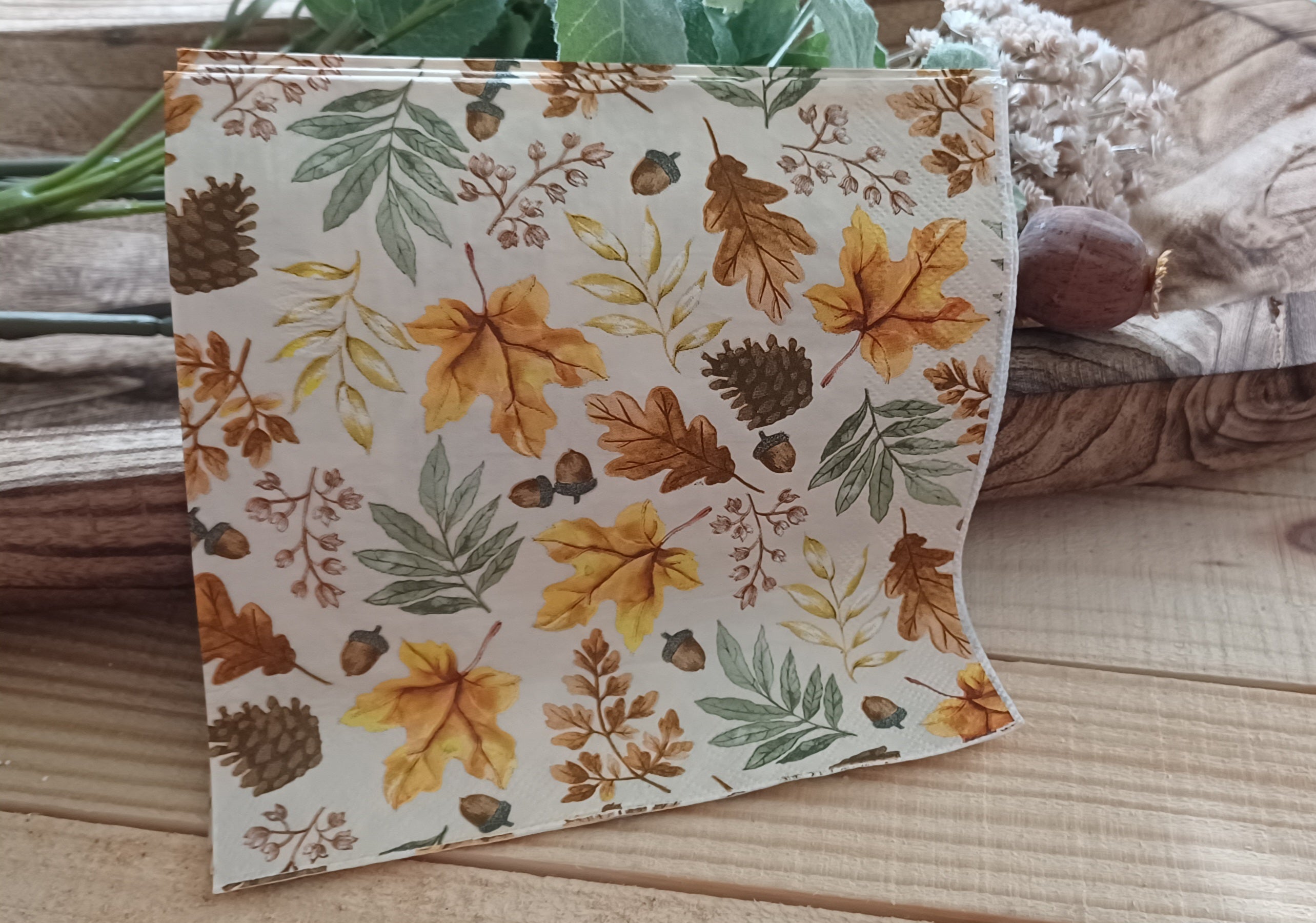 Autumn Harvest No. 002 | Autumn Leaves & Acorns Decorative Luncheon Napkin for Decoupage