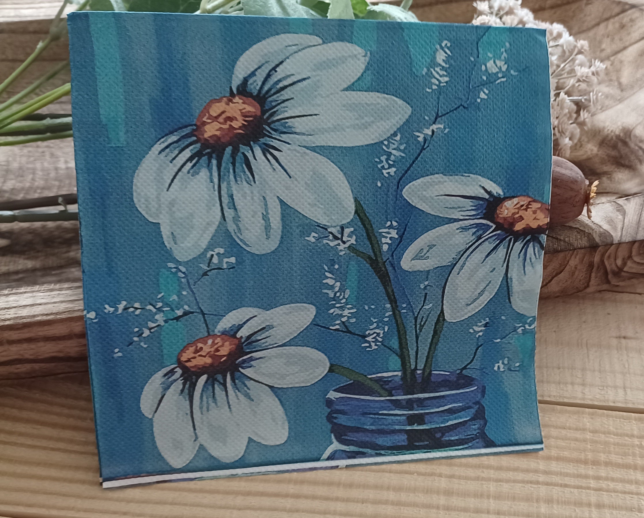 Blue Mason Jar Daisies | Wildflower Walk No. 001 | Decorative Luncheon Napkin