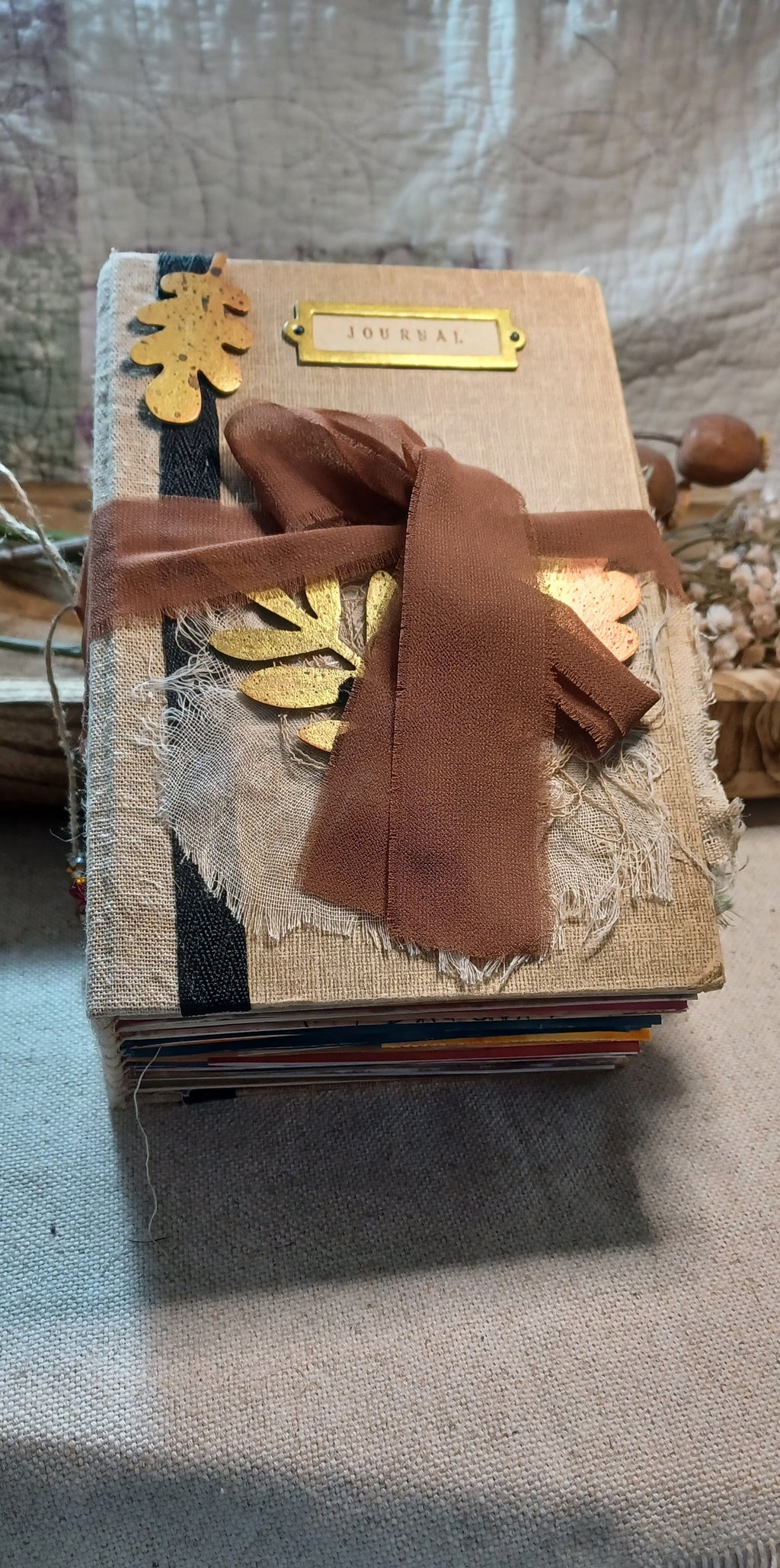 One-of-a-kind Autumn Remembered handmade junk journal created from a repurposed vintage book