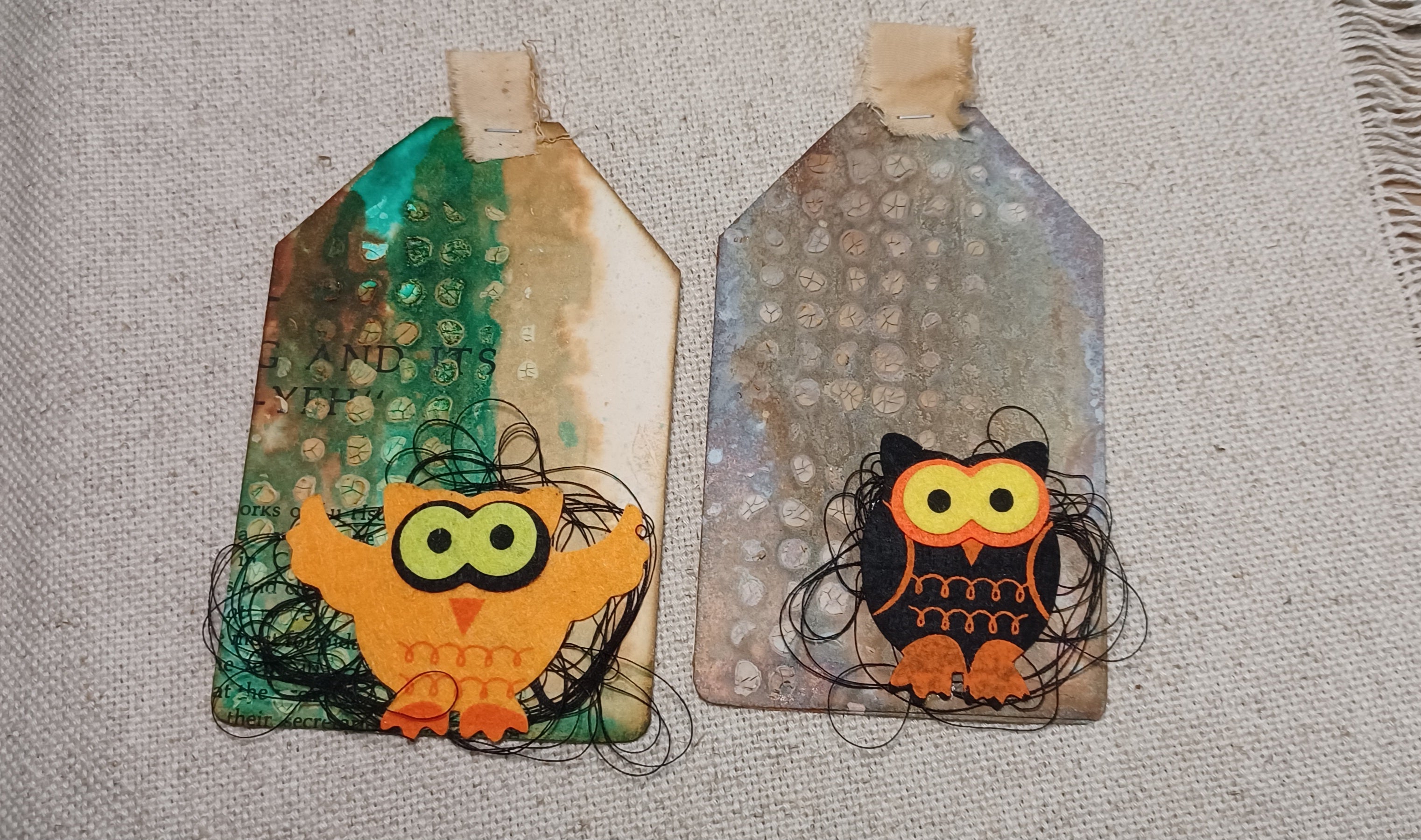 Grungy Halloween Owl Tags — Haunted Verdigris | Set of 2