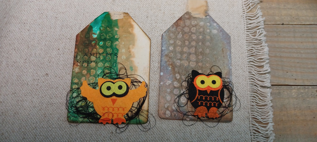 Grungy Halloween Owl Tags — Haunted Verdigris | Set of 2
