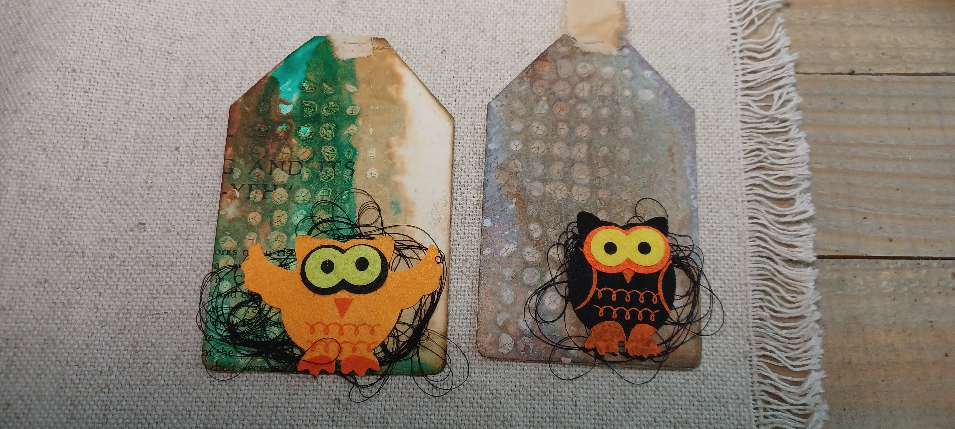 Grungy Halloween Owl Tags — Haunted Verdigris | Set of 2