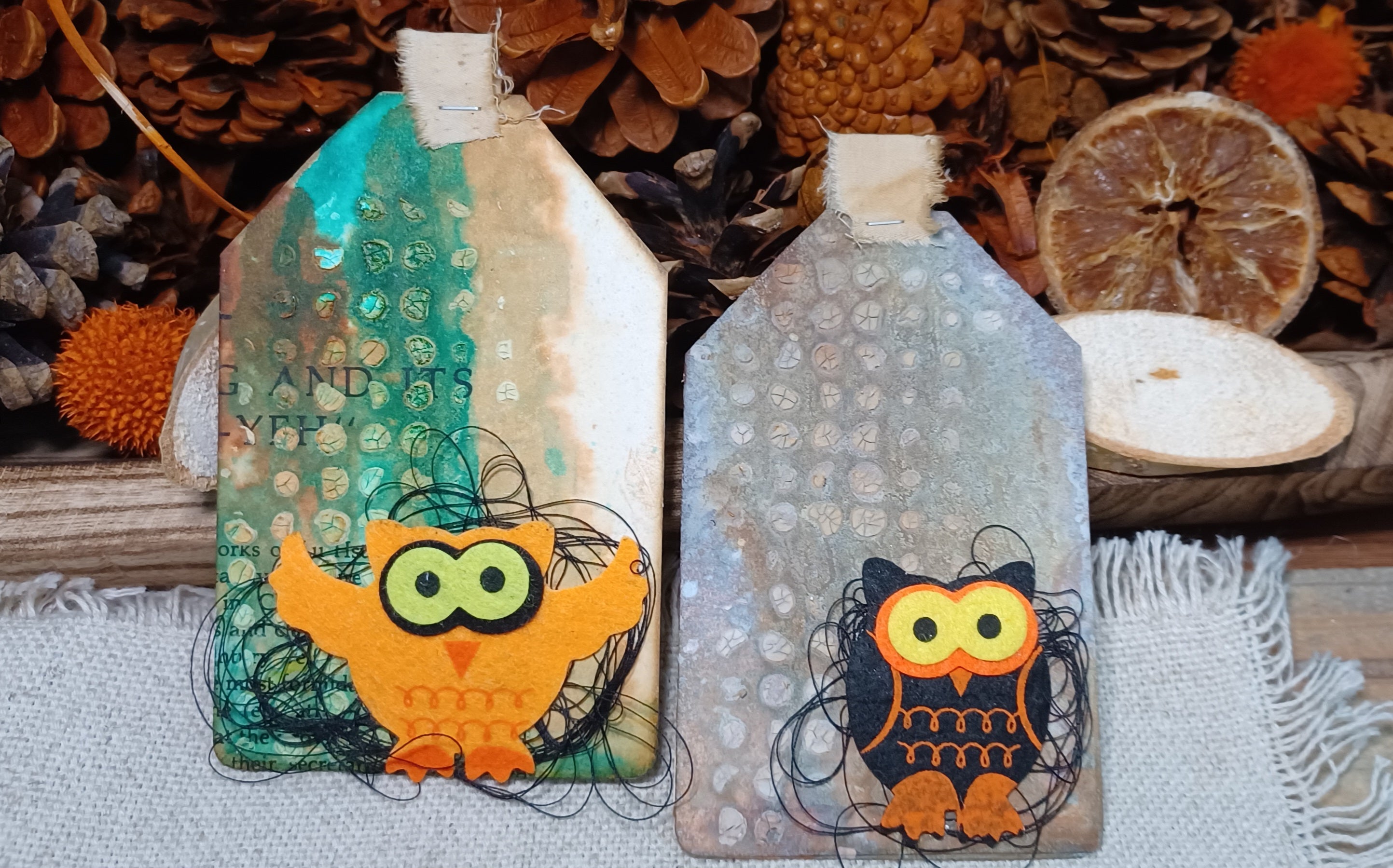 Grungy Halloween Owl Tags — Haunted Verdigris | Set of 2