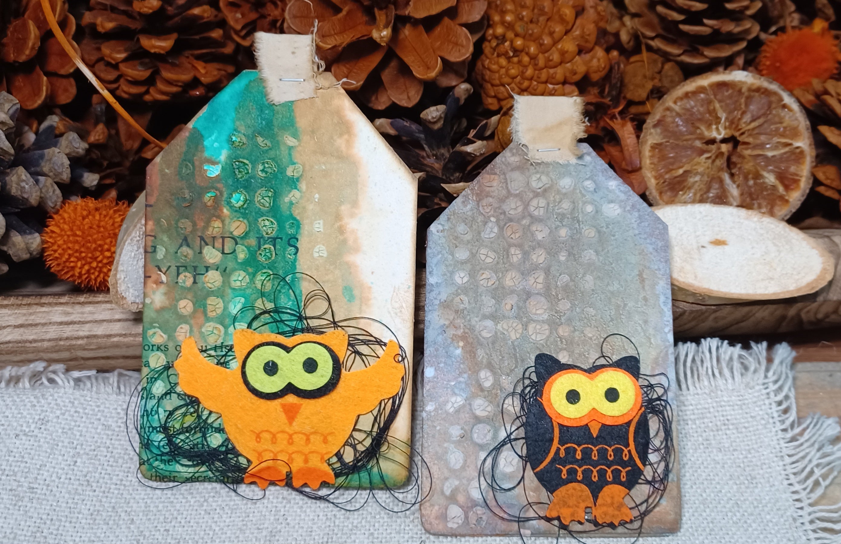 Grungy Halloween Owl Tags — Haunted Verdigris | Set of 2