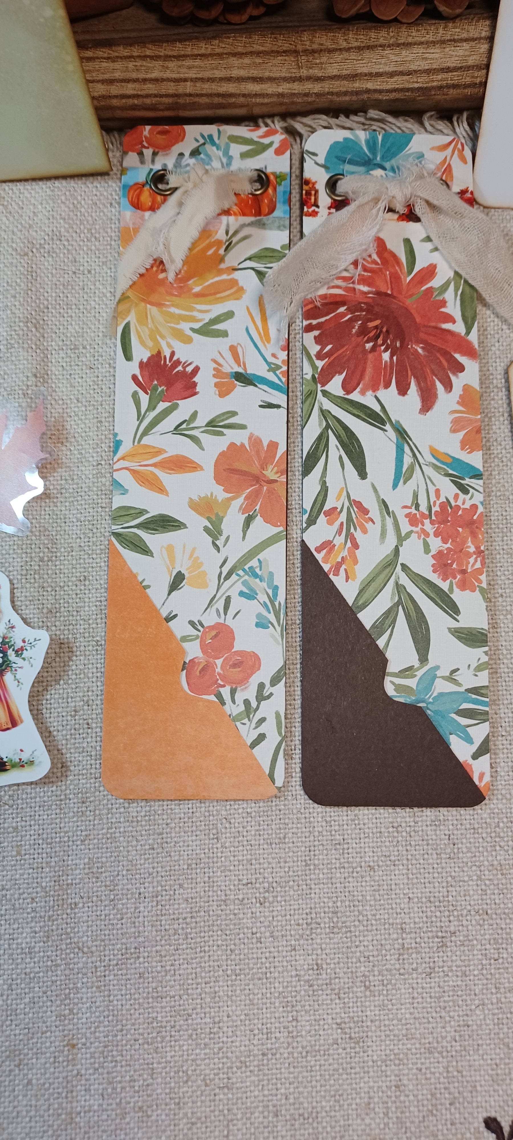 Colorful floral mini journals with brown and orange corner tuck pockets