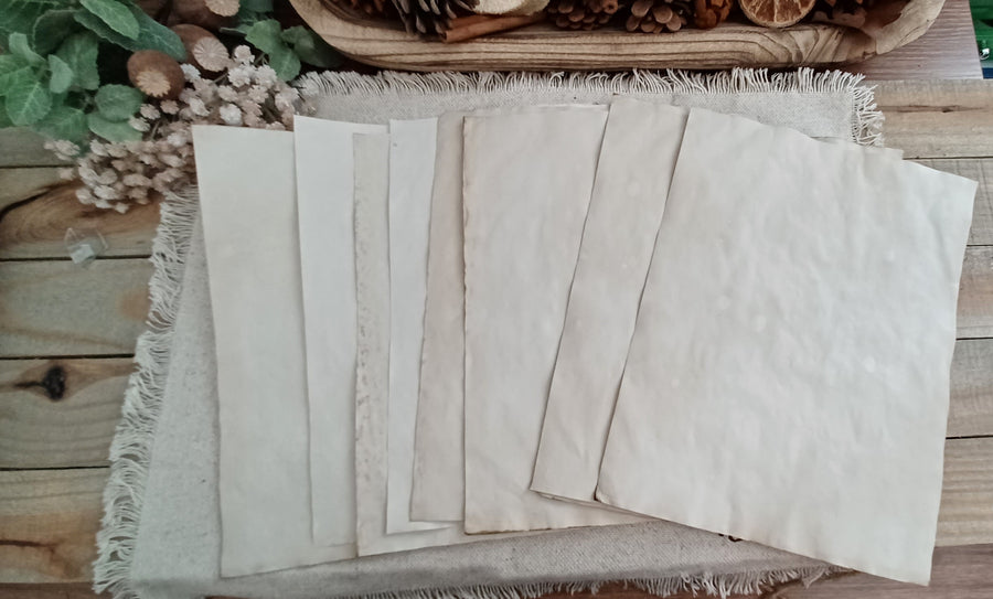 Ten-sheet assortment of naturally hand-dyed tea paper by Butterfly in the Attic