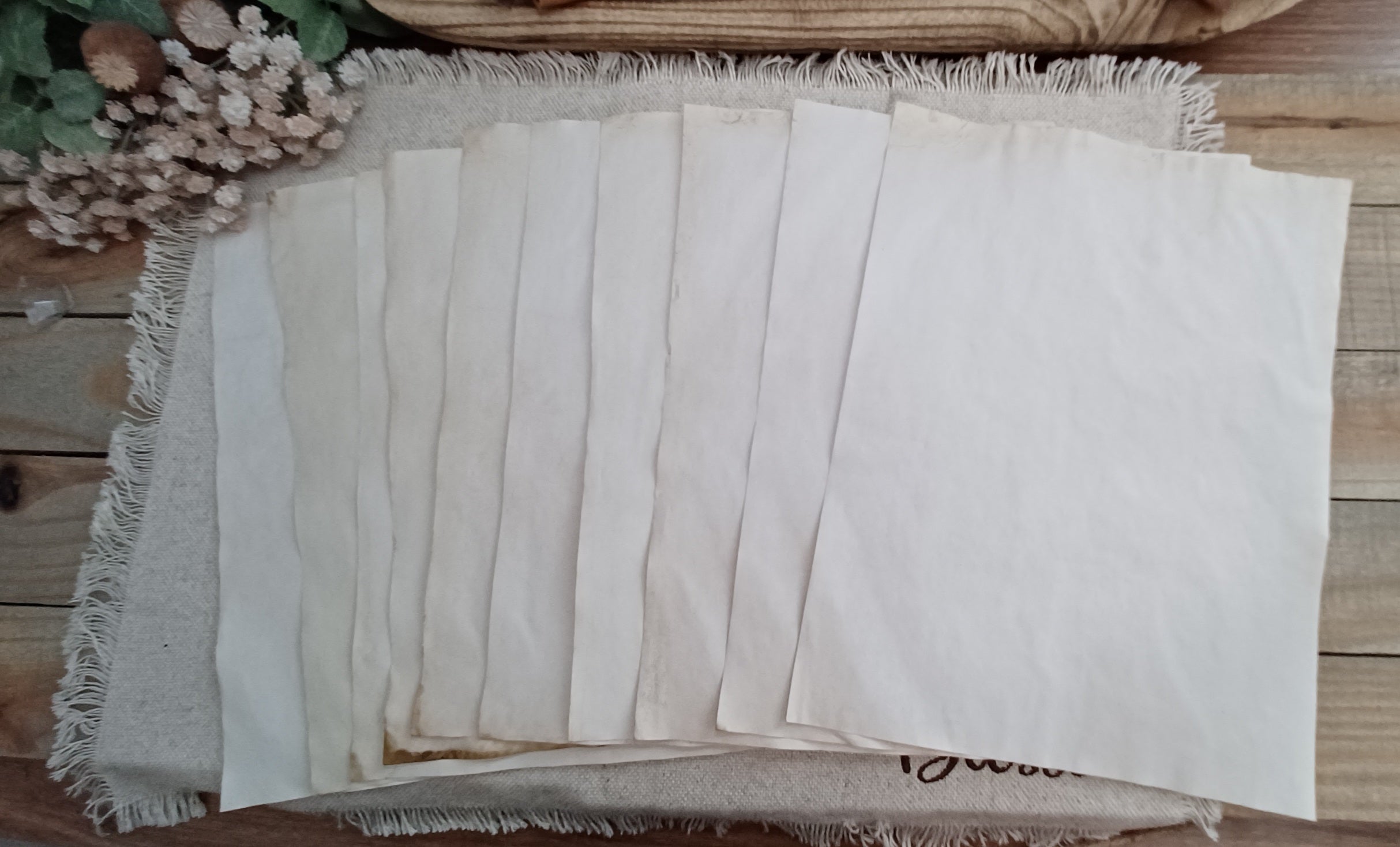 Pack of 10 naturally hand-dyed coffee paper sheets from Wander Through the Paper Garden