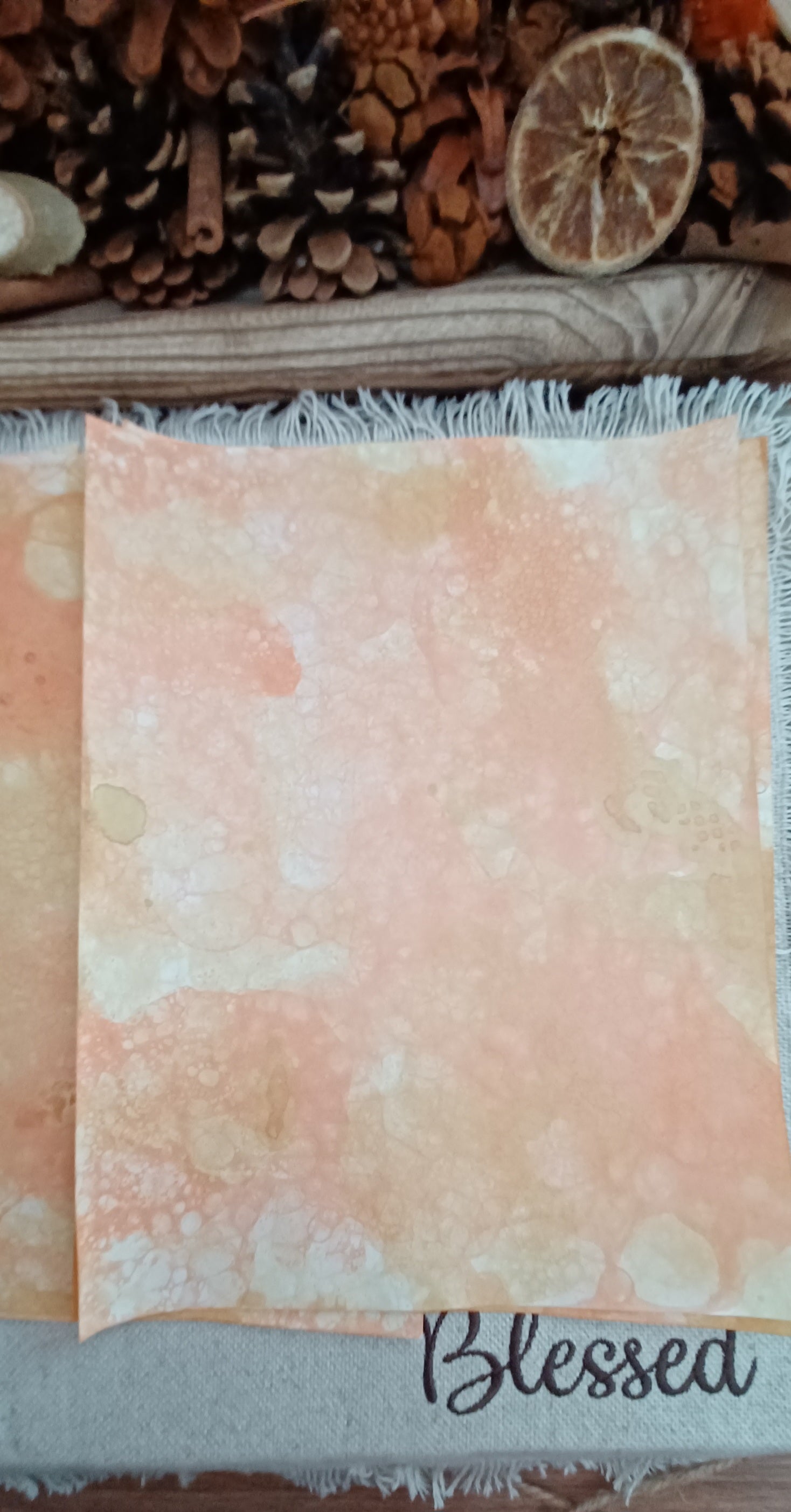 Orange and Mustard bubble-blown paper with delicate clustered cells and naturally varied organic bubble patterns
