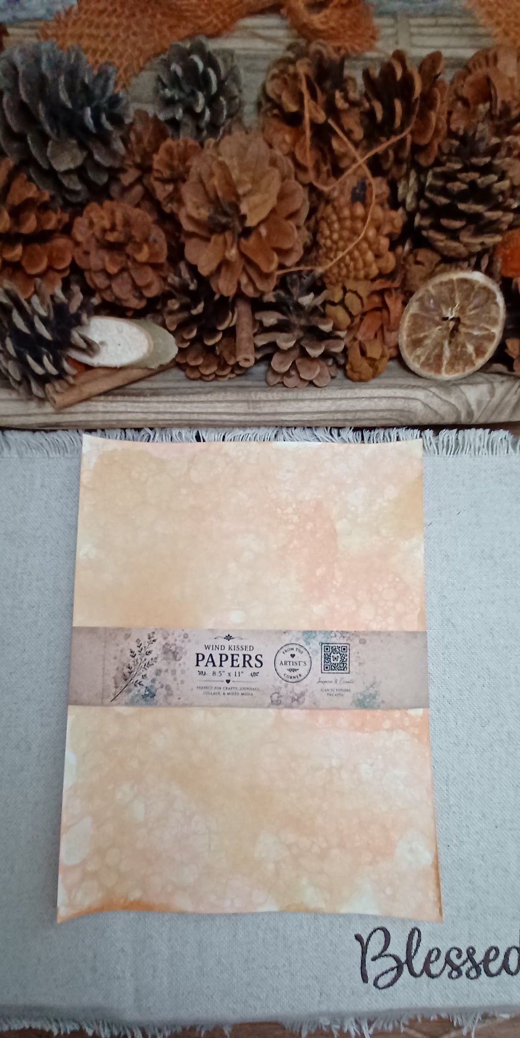 Coordinating set of five Orange and Mustard bubble-blown papers wrapped with a Butterfly in the Attic paper band