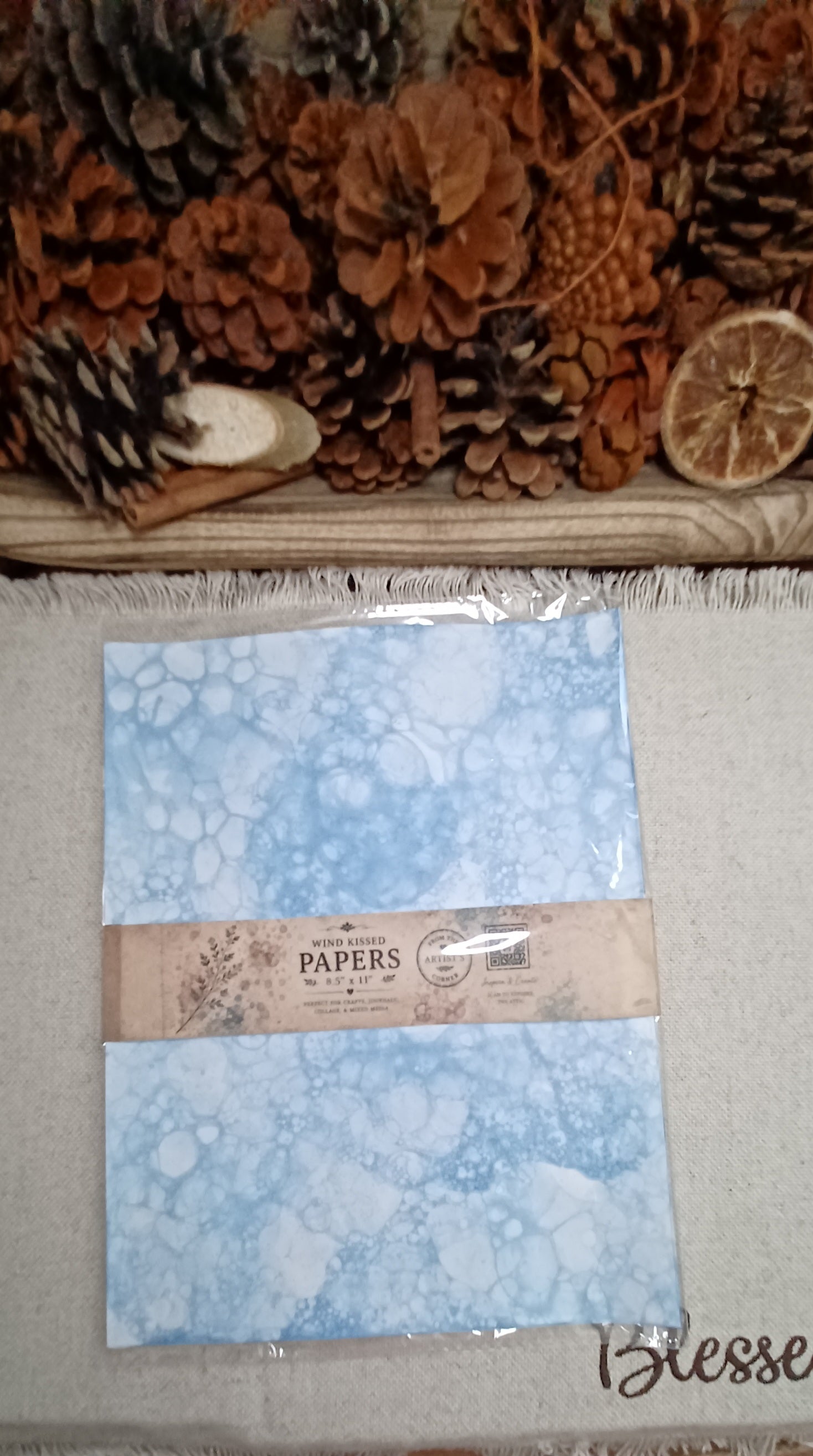 Packaged set of five Denim Blue bubble-blown decorative papers handmade by Butterfly in the Attic