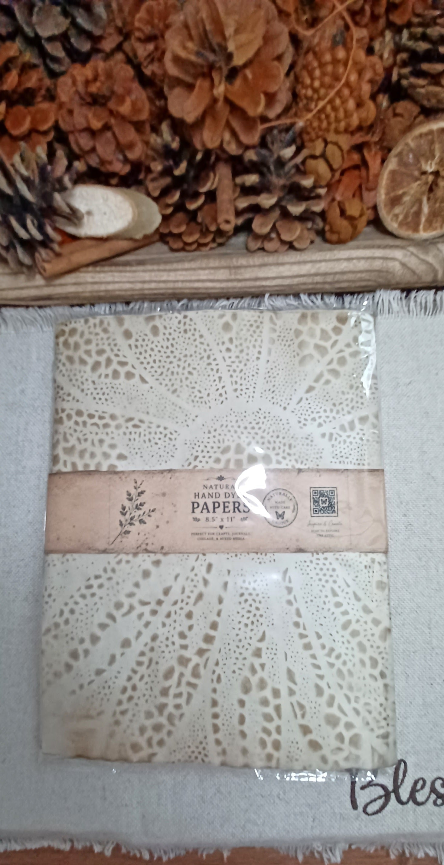 Coffee-dyed paper with decorative stencil pattern from Butterfly in the Attic