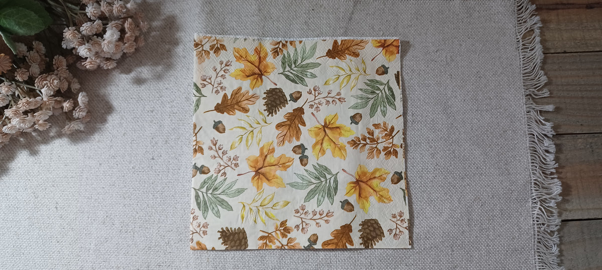 Autumn Harvest No. 002 | Autumn Leaves & Acorns Decorative Luncheon Napkin for Decoupage