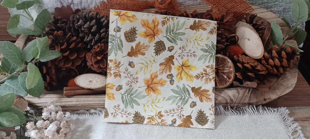 Autumn Harvest No. 002 | Autumn Leaves & Acorns Decorative Luncheon Napkin for Decoupage