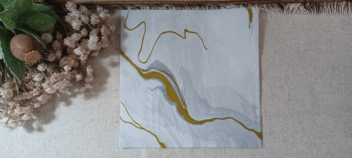 White & Gray Marble Gold Foil Luncheon Napkin – Decoupage