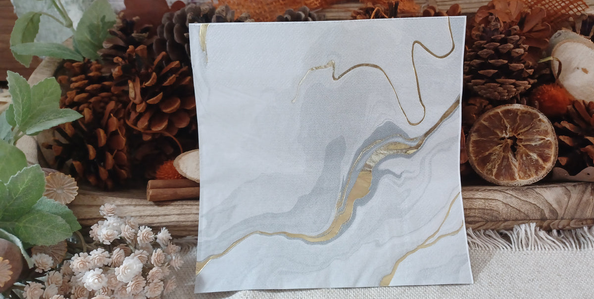 White & Gray Marble Gold Foil Decoupage Napkin
