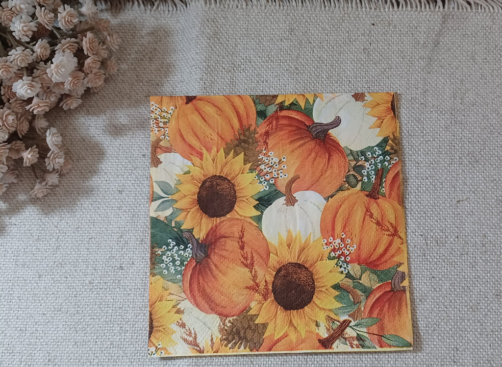 Wander Through the Paper Garden |  Autumn Pumpkins & Sunflowers Decorative Paper Napkin