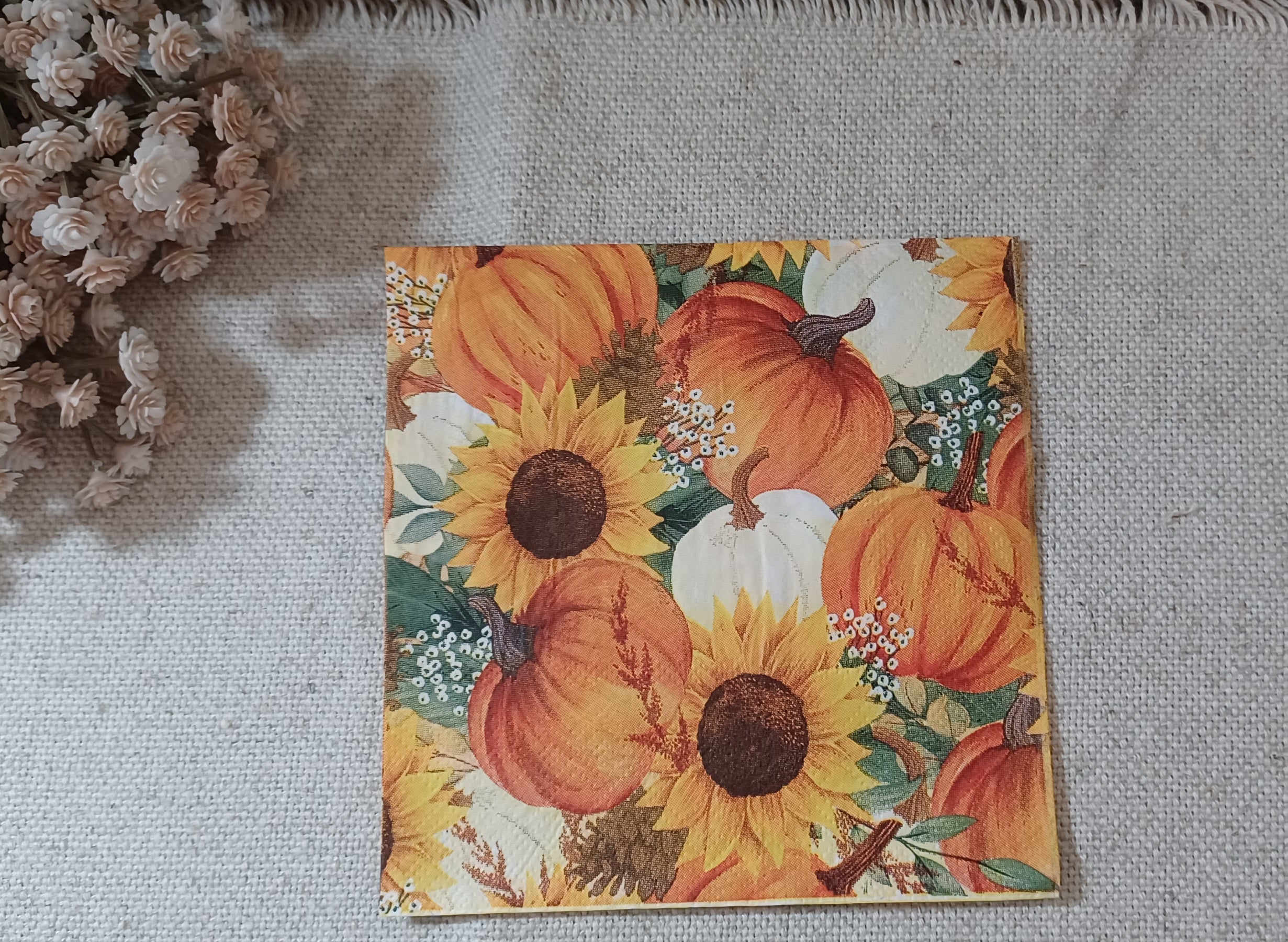 Wander Through the Paper Garden |  Autumn Pumpkins & Sunflowers Decorative Paper Napkin