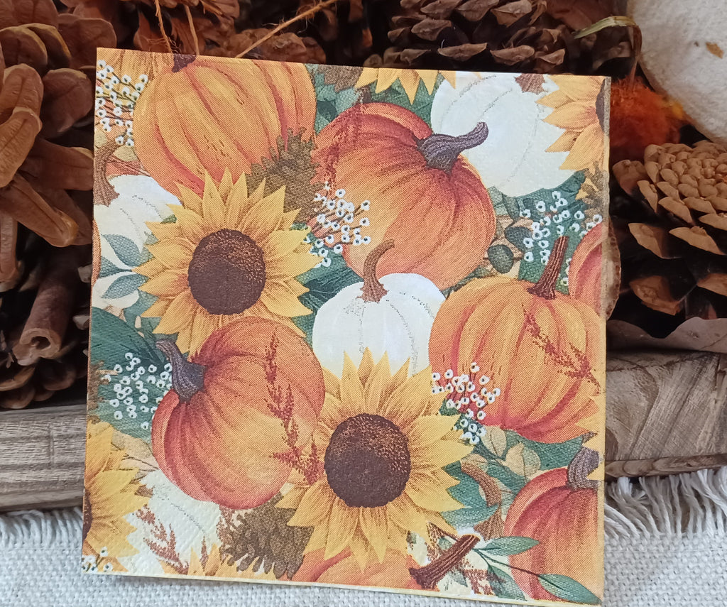 Wander Through the Paper Garden |  Autumn Pumpkins & Sunflowers Decorative Paper Napkin