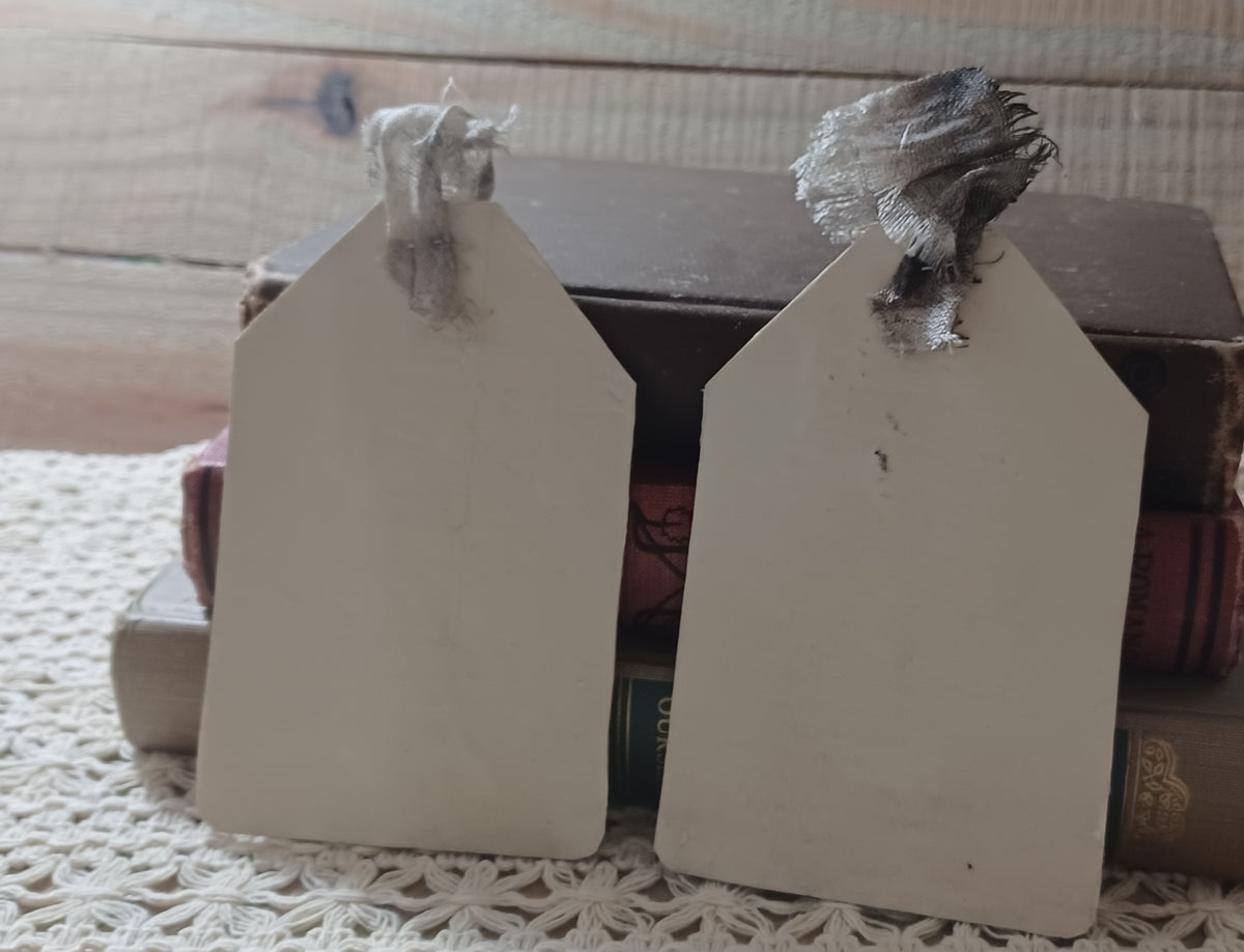Mixed-media owl journal tags showing distressed handmade surfaces and aged paper details