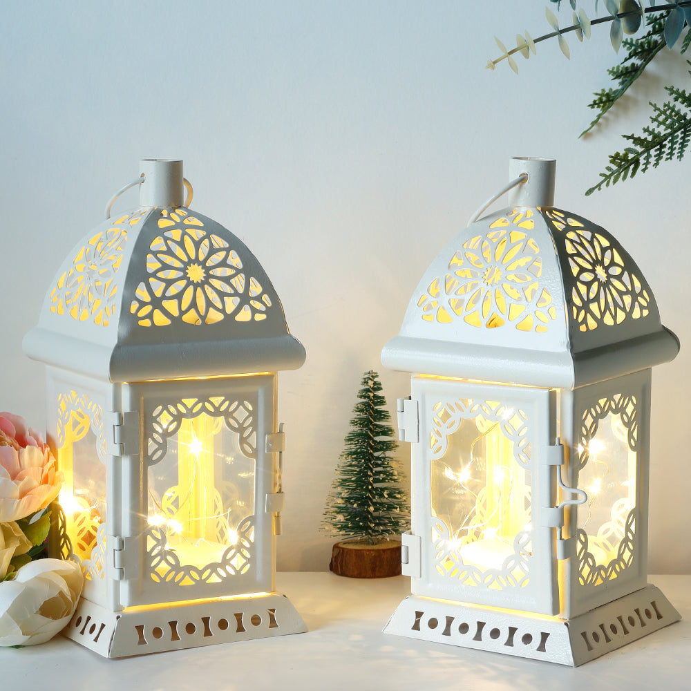 Vintage-Style Metal Lanterns with LED Fairy Lights – Set of 2