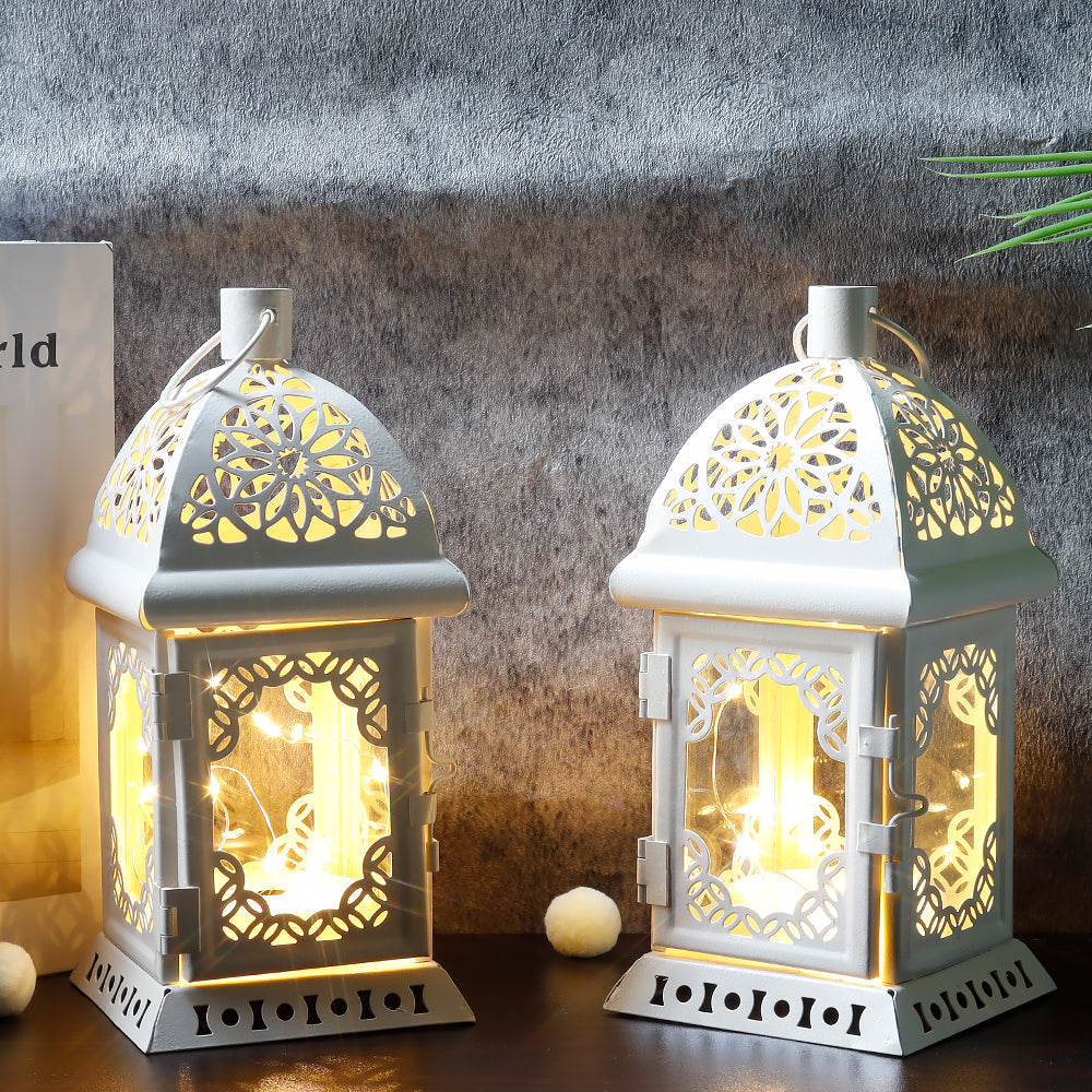 Vintage-Style Metal Lanterns with LED Fairy Lights – Set of 2