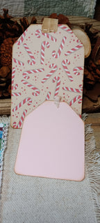 Handmade candy cane Christmas pocket with removable pink journaling tag