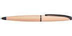 Profile view of Cross ATX brushed rose gold ballpoint pen showing black clip and tapered body
