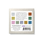 Back of metallic watercolor palette packaging showing product information and color chart