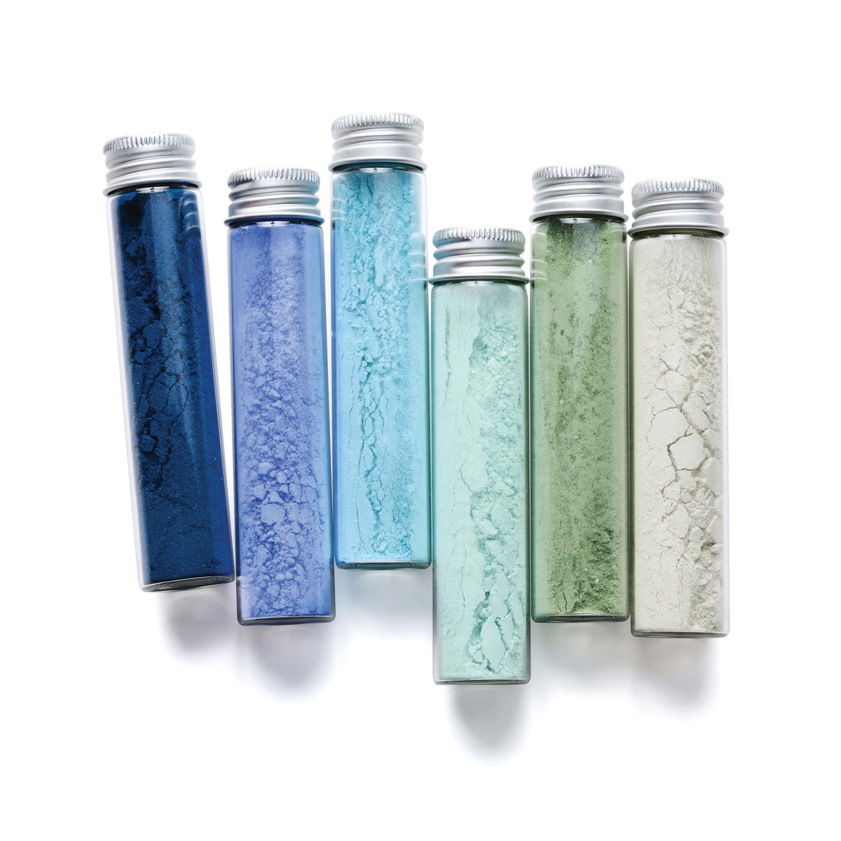 1. Four individual Sea & Sky earth pigment vials in shades of blue and green