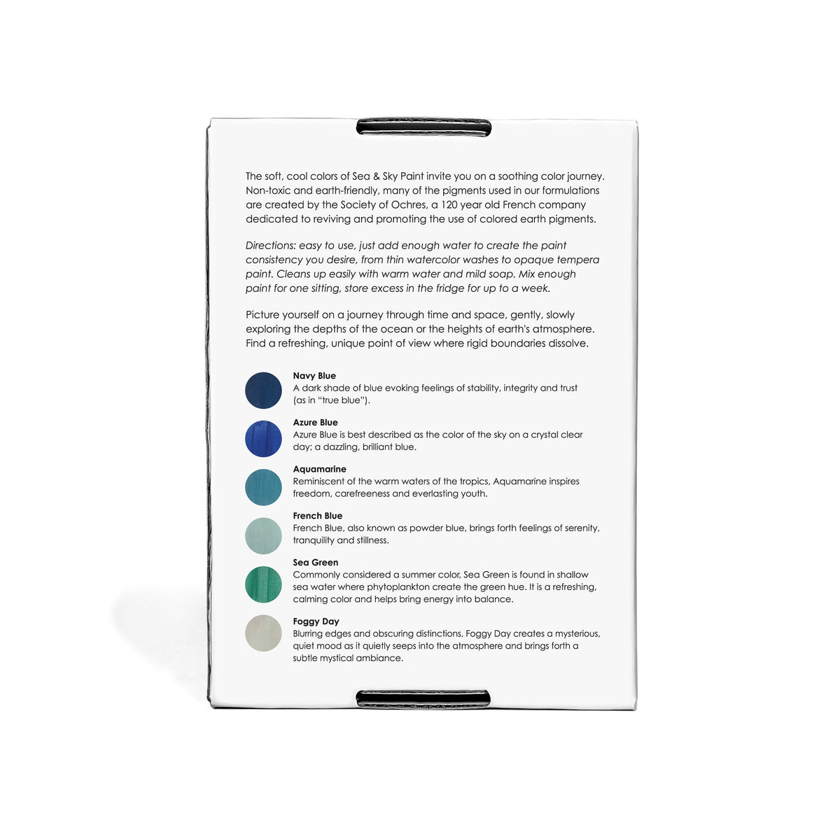 Back of Sea & Sky paint set packaging with product information and instructions