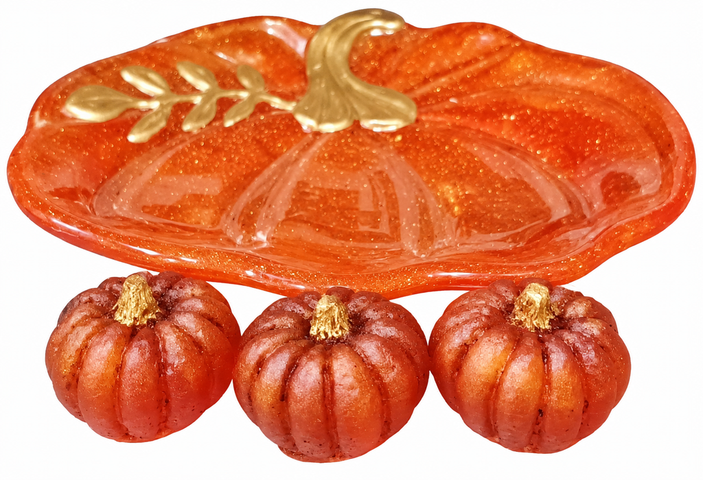 Handmade Resin Pumpkin Trinket Dish & Mini Pumpkins – Fall Décor Set of 4