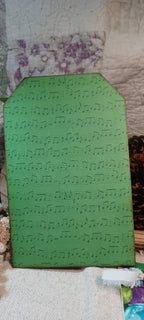 Green vintage sheet music back of handmade Christmas mini journal holder