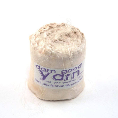 Ivory 2.5 inch wide recycled sari silk ribbon roll by Darn Good Yarn