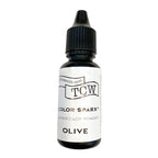 A small bottle of TCG Watercolor Powder in the shade 'Olive' by TCG Stencils. The product is in a dark glass bottle with a black cap and a white label featuring black text.