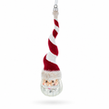 A hanging Christmas ornament shaped like a stylized Santa figure with a red-and-white striped hat, white beard, and silver lower face, shown on a clean white background.