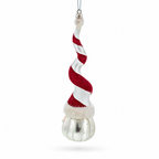 A festive Christmas ornament shaped like a small silver pumpkin topped with a tall, spiraled candy cane hat in red and white, finished with a fluffy white faux-fur trim and a silver hanging loop.