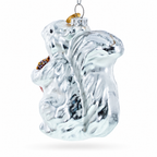 Back view of a vintage-style silver squirrel blown glass Christmas ornament.