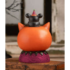 Side view of Copper Cat and Merlin Mouse Halloween collectible showing the orange cat’s rounded shape and hand-painted details.