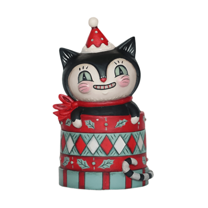 Dezzy Merry Boo Christmas cat gift box by Johanna Parker with black cat and vintage-inspired holiday design