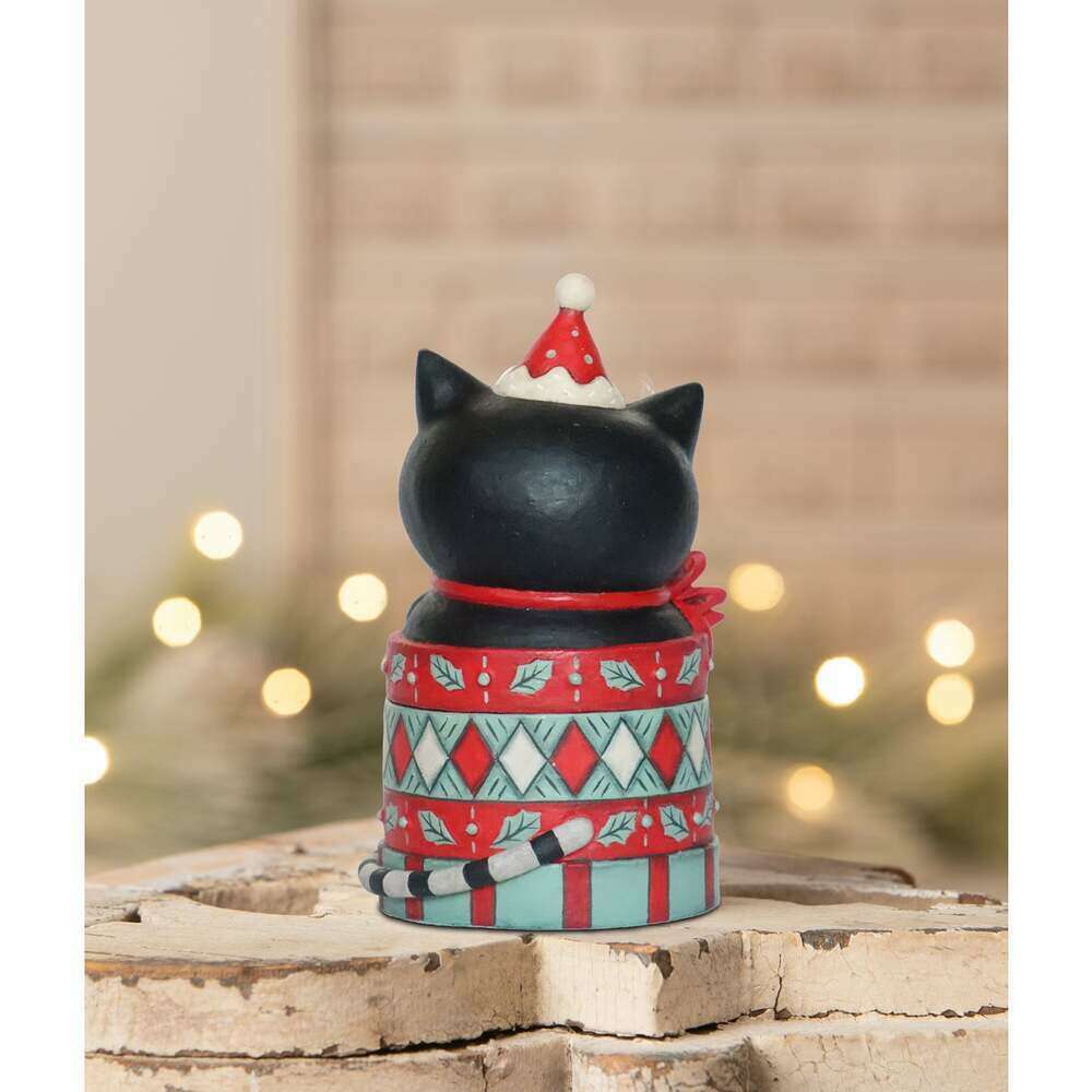 Back view of Dezzy Merry Boo Christmas cat gift box by Johanna Parker