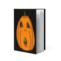 Hardcover journal featuring a surprised orange pumpkin on a black background in vintage-inspired Halloween artwork.
