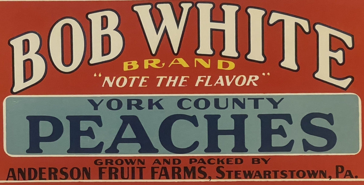Bob White Brand vintage advertising label with peach lettering and bird artwork