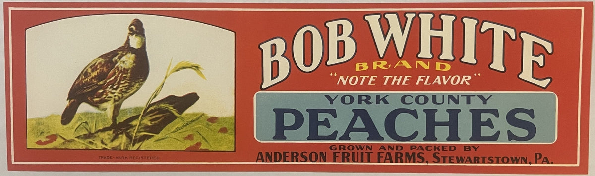 Original Bob White vintage peach crate label from Pennsylvania